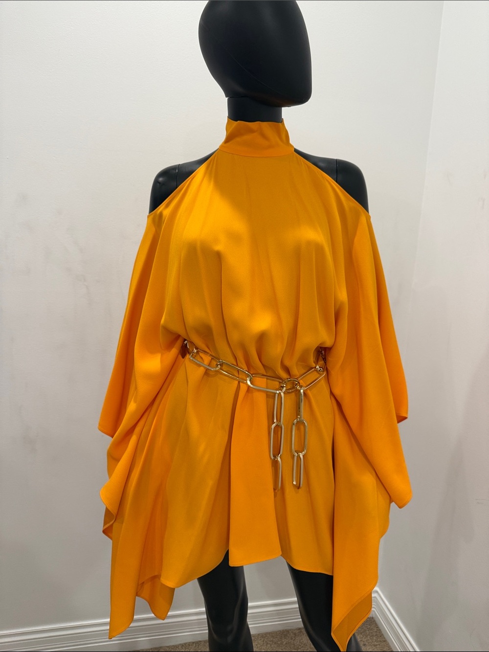Taller Marmo Orange Butterfly Cape Dress Gold Chain Belt Italian Luxury New O/S